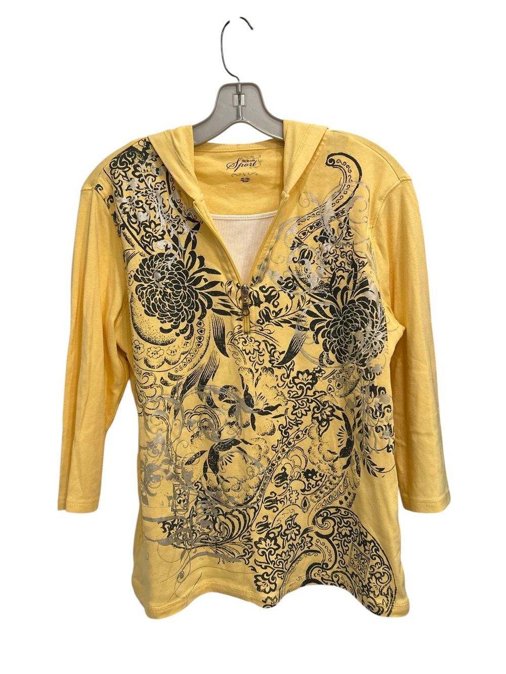 Style & Co. Sport Layered Yellow Hoodie Women’s Large 100% Cotton